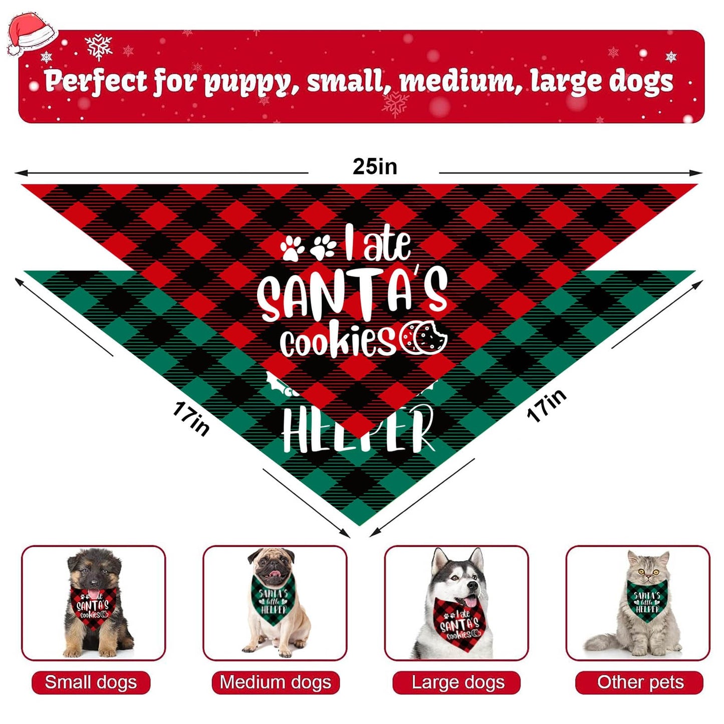Christmas Dog Bandana Set – 2 Pack Red & Green Plaid Pet Scarf