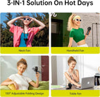 JISULIFE Handheld Fan Life7 – Ultimate Flexibility: Wide & Strong Airflow, 19.5H Max Cooling, 5000mAh Rechargeable, 5-Speed, LED Display, 3 IN 1 Portable Fan for Travel, Concerts, Sports Events