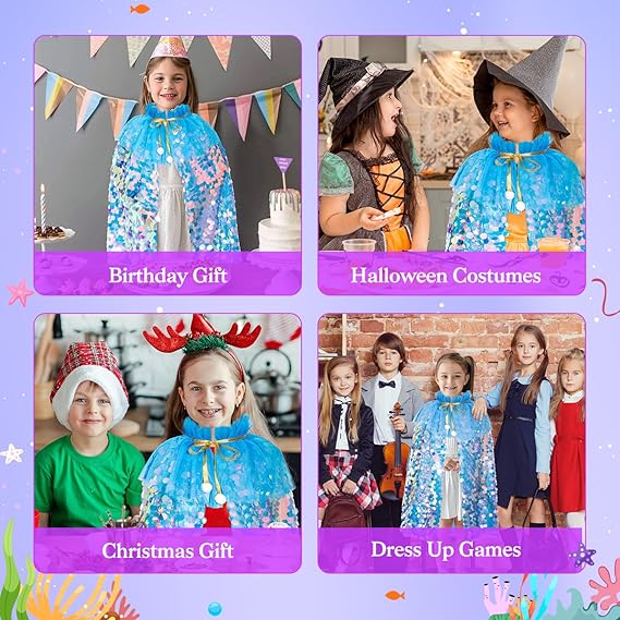 Meland Princess Dress Up for Girls 3-8, Mermaid Cape with Crown, Dress Up Clothes Birthday Gift Toys for Girls Toddlers