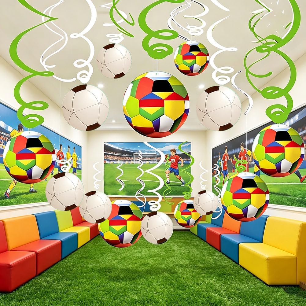 30CT Soccer Hanging Swirl for Soccer Party Supplies Theme Birthday Party Decorations
