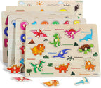 Wooden Peg Puzzle for Toddlers, 6 Pack Toddler Puzzles Set for 3 4 5 Years Old (Alphabet Number Shape Animal Dinosaur Vehicle), Preschool Education Learning Puzzle Toys for Girls and Boys