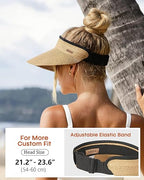 Womens Sun Visor Hat Straw Sun Visors for Women Summer Packable Ponytail Beach Hats for Women Travel UPF 80+