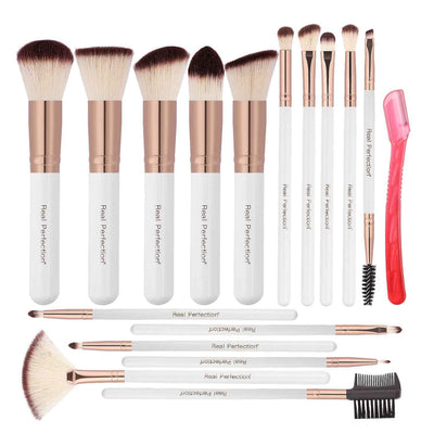 Real Perfection Makeup Brush Set 16 Pcs with 1 Eyebrow Razor Premium Synthetic Foundation Powder Concealers Eyeshadow Blush Makeup Brushes Make up Brushes Kit