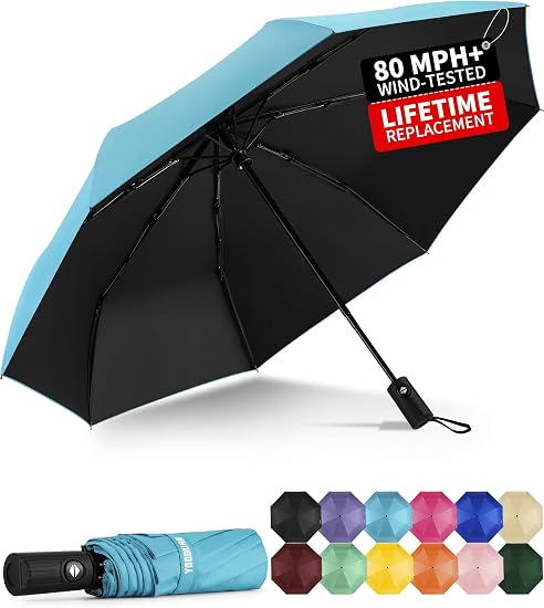 Windproof Travel Umbrella - Automatic Umbrellas for Rain, Compact Folding Umbrella with UV Protection, Lightweight Portable Design for Backpack/Walking/Car, Sun & Storm Ready