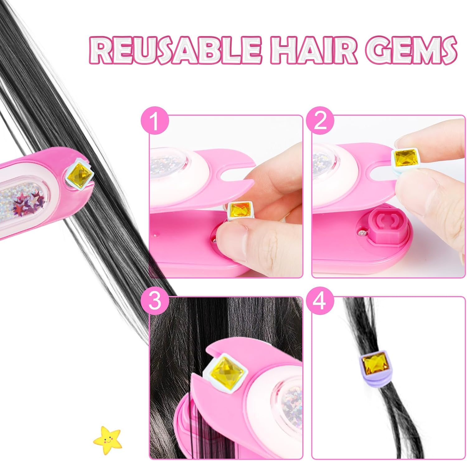 kidzkube Hair Gem Stamper Kit, Bling Hair Jewels for Girls Toys, Hair Styling Tool with Reusable Shining Diamonds, Birthday Gifts Toys for Girls Ages 3 4 5 6 8-12
