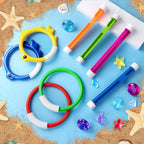 YUJUN Pool Diving Swimming Toys, Summer Underwater Game Toys with Pool Fishes Dive Sticks Rings Gems Storage Bag for Kids Swim Birthday Party Favors