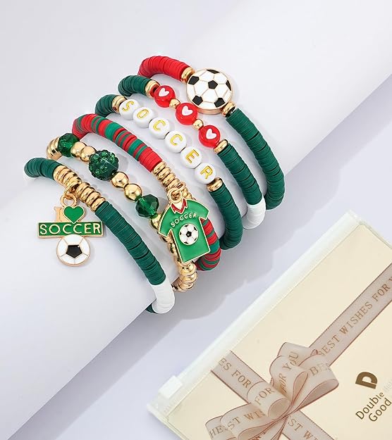 Soccer Cup Soccer Bracelets for Women Men, Stackable Soccer Jewelry Game Day Fan Accessories Gifts for Soccer Fans