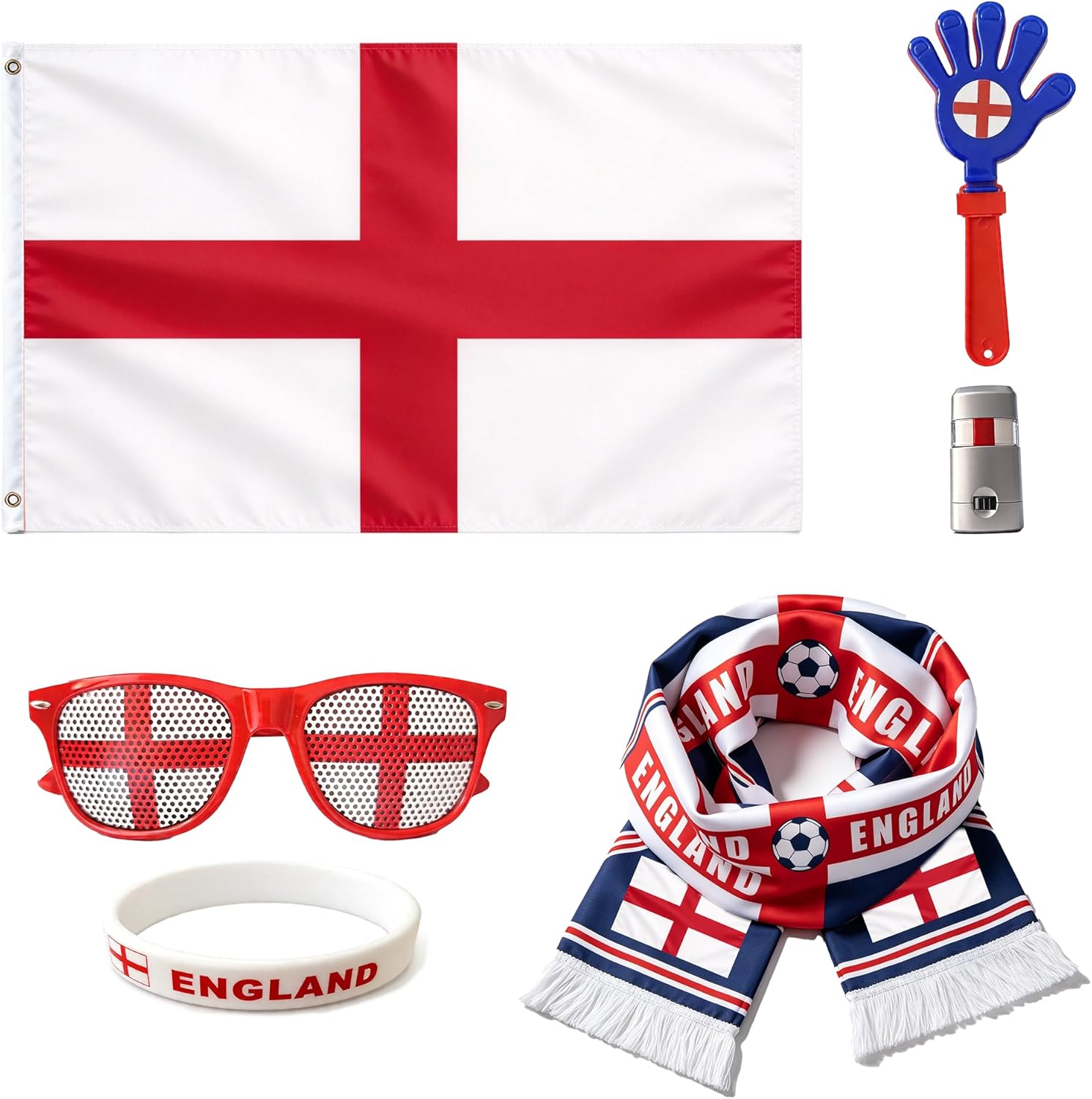 6 Pcs Cheering Set for Game Day Watch Party – Flag, Fan Scarf, Wristband, Flag Glasses, Hand Clapper, Blendable Face Paint Sticks