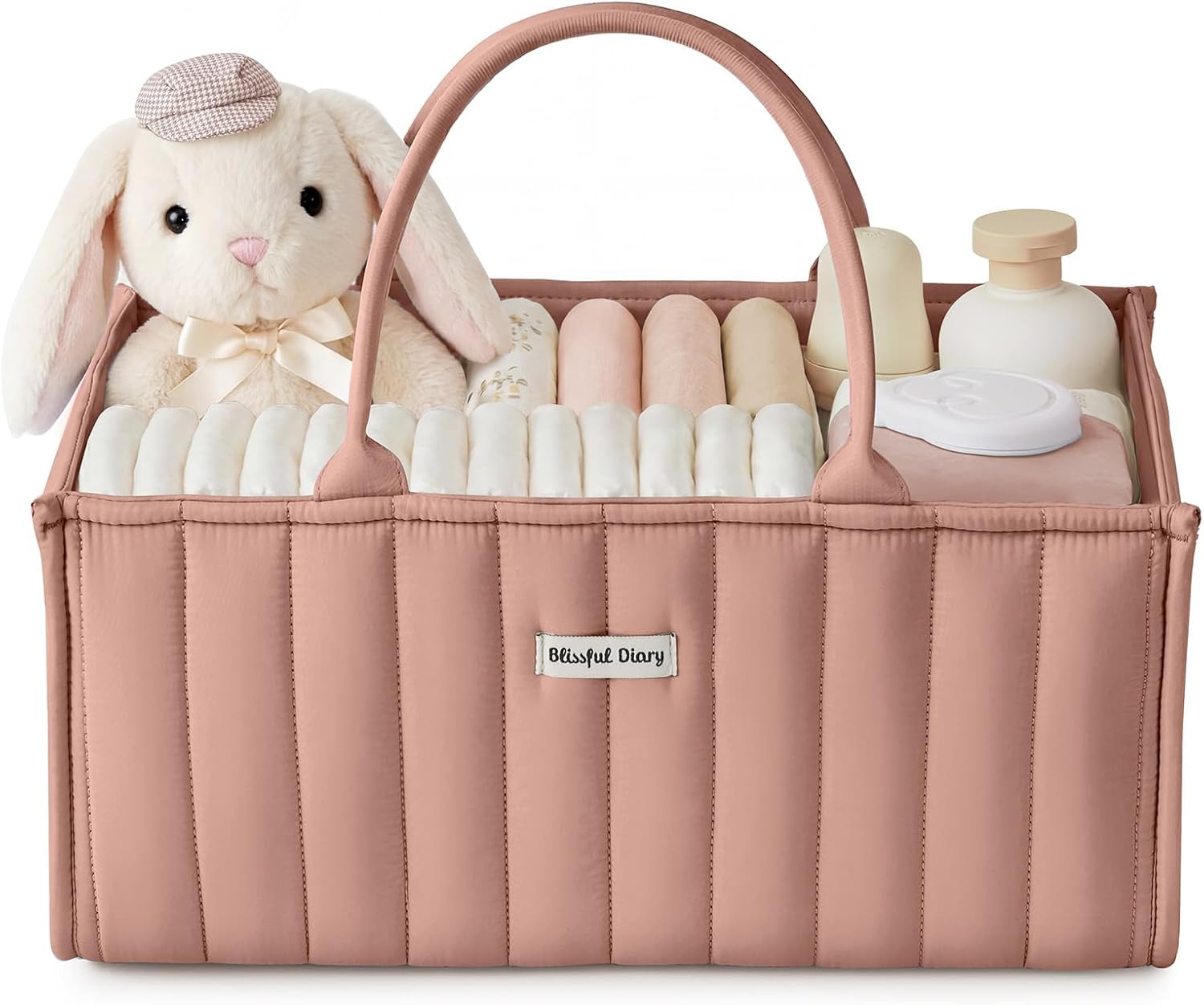 Blissful Diary Baby Diaper Caddy Organizer, Stylish Storage Basket for Newborn Essentials and Diaper Station, Gift for Baby Shower and Registry Must-Have