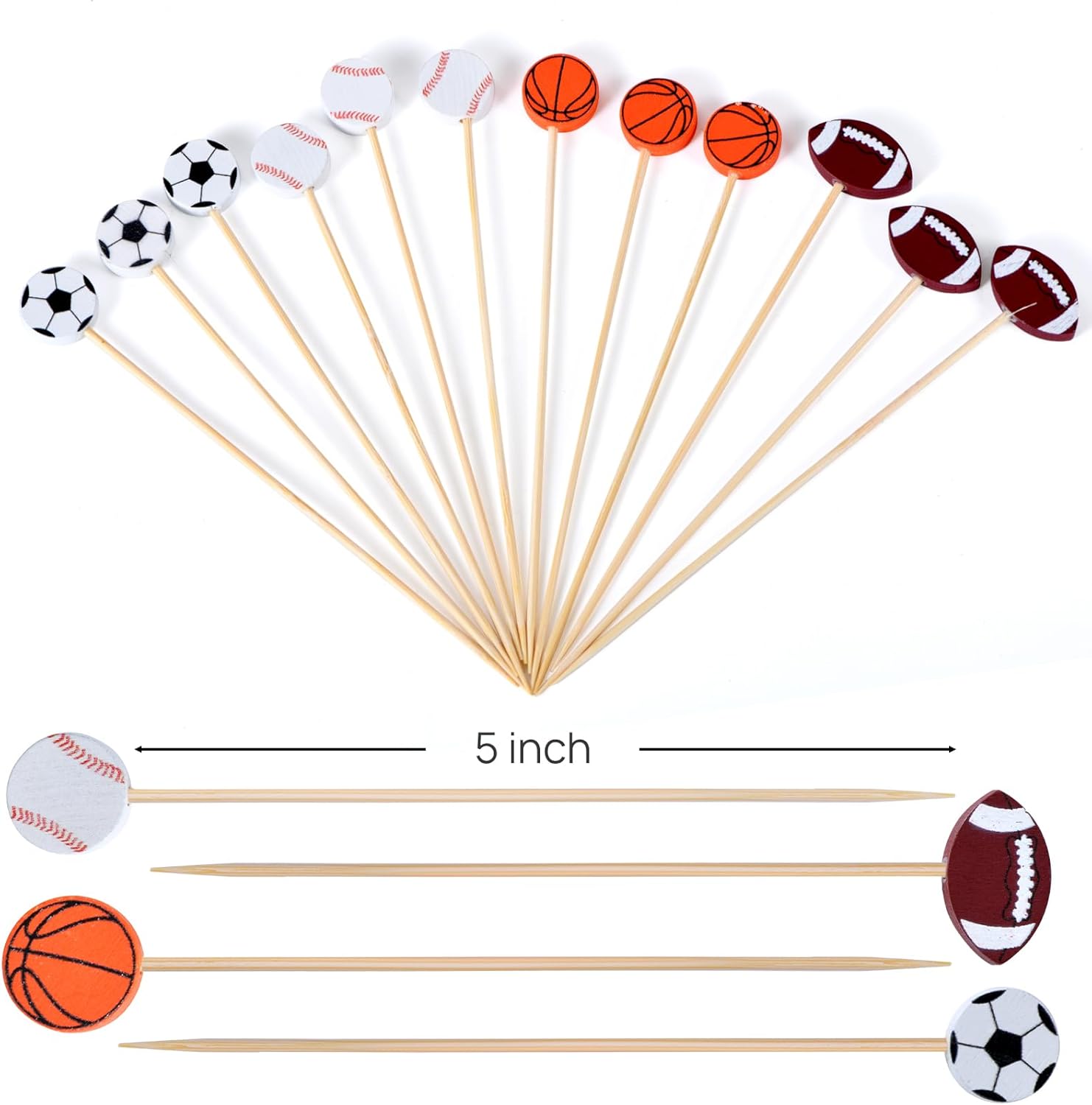 JtmyAota 100 Pack Football Toothpicks, 4.7 Inch Bamboo Cocktail Picks, Bamboo Toothpicks for Rugby Ball Super Bowl League Sports Catered Events Party Supplies