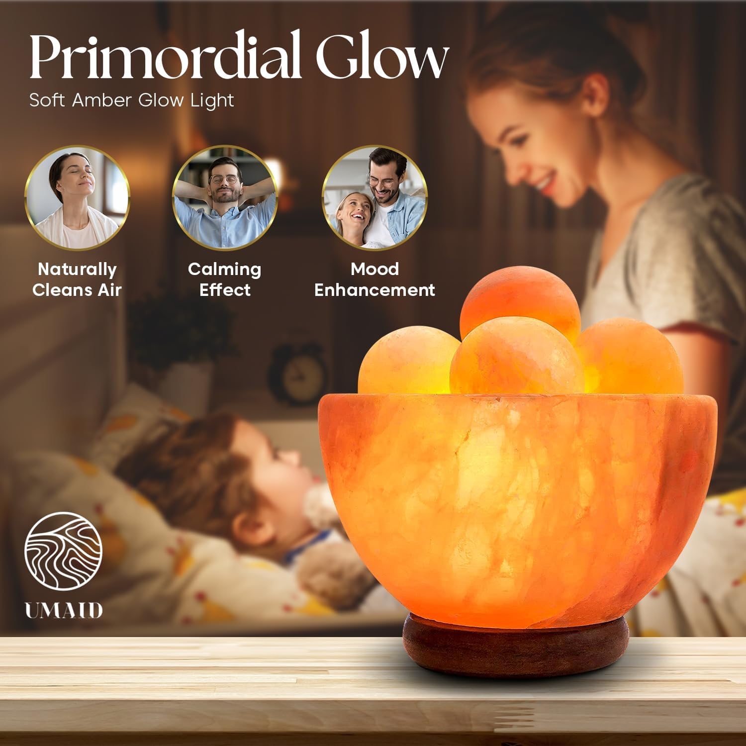 UMAID Himalayan Salt Lamp, Dimmable Pink Rock Salt Lamp for Bedroom, Office Desk & Meditation Room, Spa Decor, Relaxation Home Decor Gifts for Men & Women