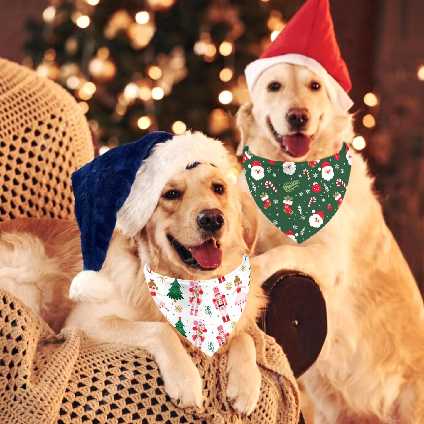 Christmas Dog Bandana Set – 2 Pack Red & Green Plaid Pet Scarf