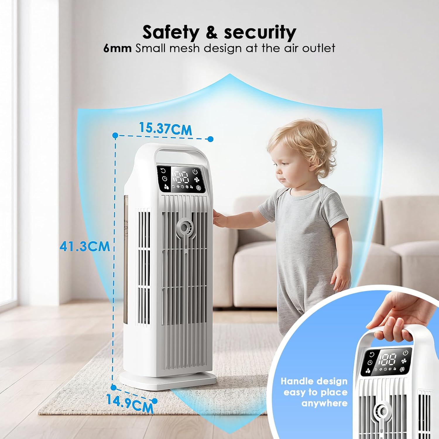 Portable Air Conditioners, 4 IN 1 Evaporative Air Cooler, 1200ML Water Tank, 3 Speeds & Storm Mode & Mist Spray, 120° Auto Oscillation, 12H Timer, Quiet Tower Cooling Fan for Room, Bedroom - White ﻿