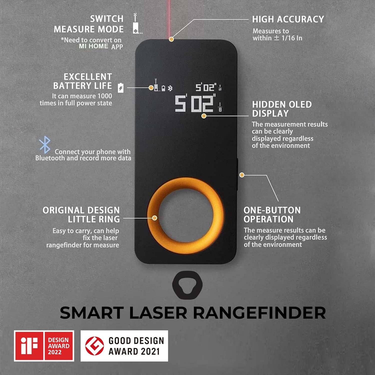 HOTO Pocket-Size Laser Measuring Tool, EDC Gadget Birthday Gift for Men Dad | Keychain-ready Carry Design, 98Ft Laser Tape Measure ±2mm Accuracy, USB-C Rechargeable, OLED Display, Ft/M/in Unit Conversion