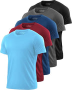 Kinglaman 1/5 Pack Men's Workout Gym Shirts Dry Fit Short Sleeve T-Shirts | Quick Dry Fabric, Breathable Mesh, Moisture Wicking, Athletic Regular Fit, for Training, Running, All Sports Activities