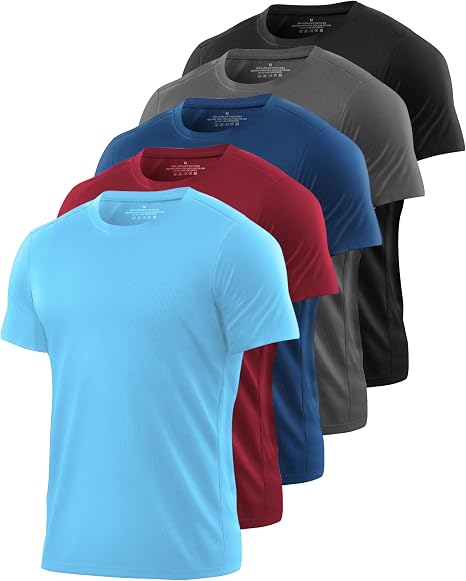 Kinglaman 1/5 Pack Men's Workout Gym Shirts Dry Fit Short Sleeve T-Shirts | Quick Dry Fabric, Breathable Mesh, Moisture Wicking, Athletic Regular Fit, for Training, Running, All Sports Activities