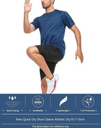 Kinglaman 1/5 Pack Men's Workout Gym Shirts Dry Fit Short Sleeve T-Shirts | Quick Dry Fabric, Breathable Mesh, Moisture Wicking, Athletic Regular Fit, for Training, Running, All Sports Activities