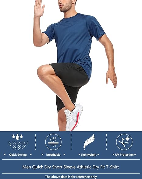 Kinglaman 1/5 Pack Men's Workout Gym Shirts Dry Fit Short Sleeve T-Shirts | Quick Dry Fabric, Breathable Mesh, Moisture Wicking, Athletic Regular Fit, for Training, Running, All Sports Activities