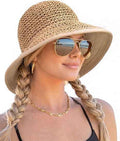 Summer Straw Beach Sun Hats for Women Wide Brim Packable Bucket Hat | Breathable Hand-Woven Paper Straw & Linen, Wide Brim, Adjustable Chin Strap for Beach, Walks, Vacations & Effortless Style