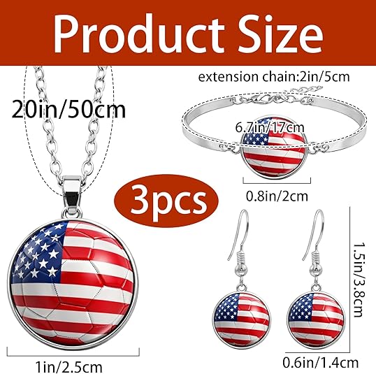 3PCS Country Flag Soccer Necklace Earrings Bracelet Set for Women Soccer Jewelry Gifts for Women Fans Players soccer Accessories Birthday Christmas Gift Ideas