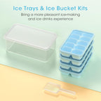 DOQAUS Ice Cube Tray with Lid and Bin - 4 Pack Silicone Ice Cube Trays for Freezer, Stackable Ice Bucket Kits with Storage Container & Scoop for Kitchen