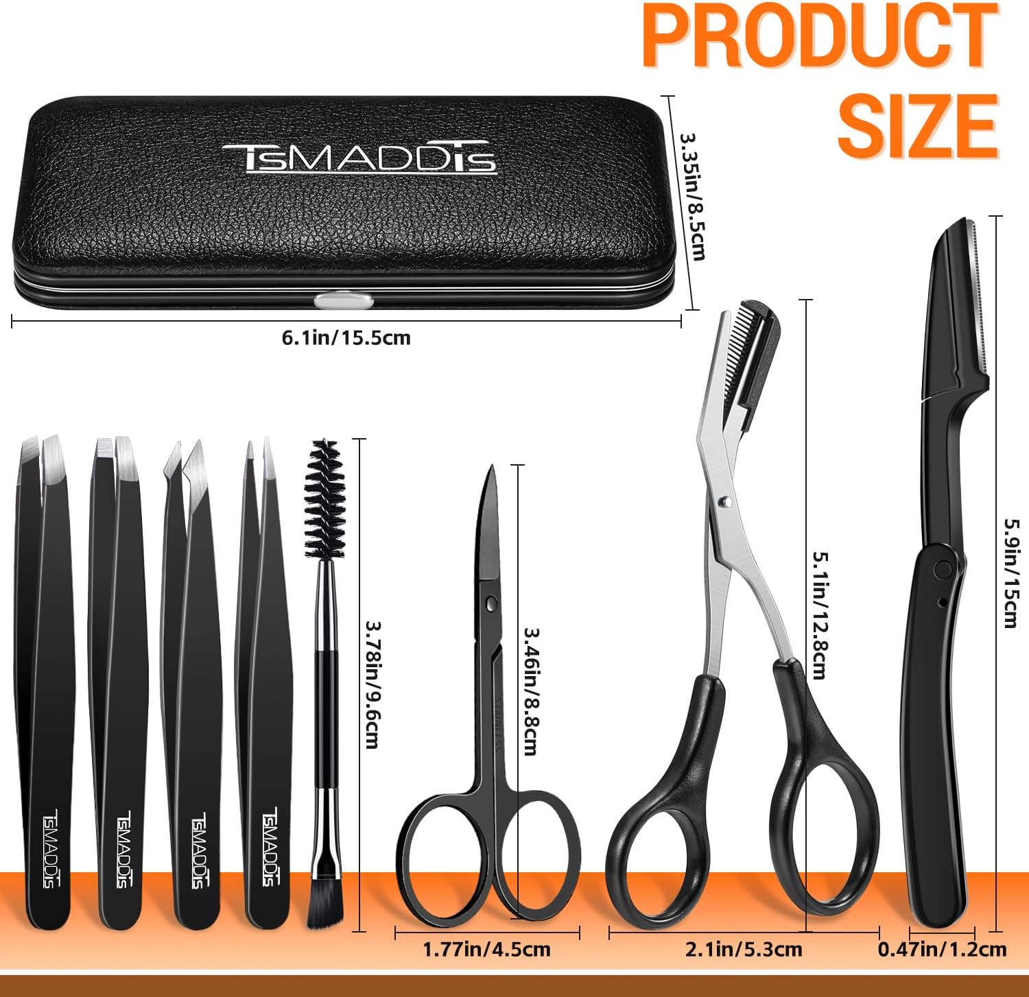 TsMADDTs Tweezers for Women Facial Hair, 8 in 1 Eyebrow Kit with Tweezers, Eyebrow Trimmer Scissors, Razor, Brush with Travel Bag, Hair Plucking Daily Beauty Tools