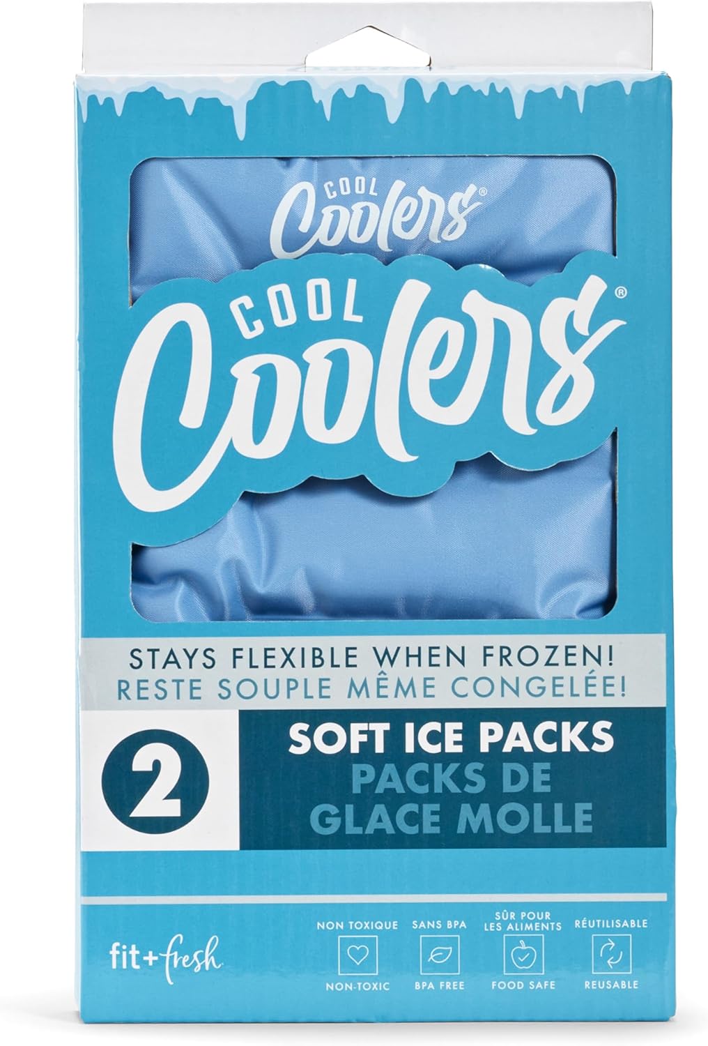 Cool Coolers by Fit & Fresh 2 Pack XL Soft Ice Packs for Cooler, Flexible Stretch Nylon, Lunch Box Ice Packs, Large Reusable Freezer Packs