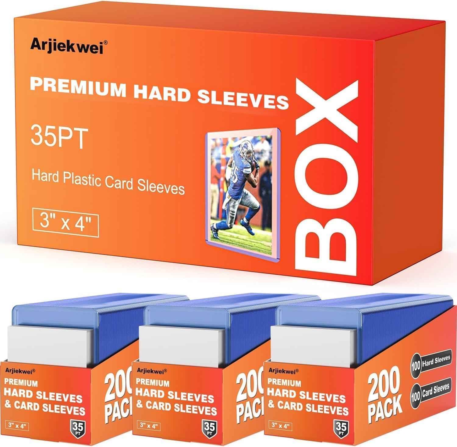 3"X 4" Card Sleeves Hard Plastic, Arjiekwei Baseball Cards Protectors Plastic, Premium Card Sleeve Holder for Trading Sports Baseball Football Game Cards (100 Rigid Sleeves)