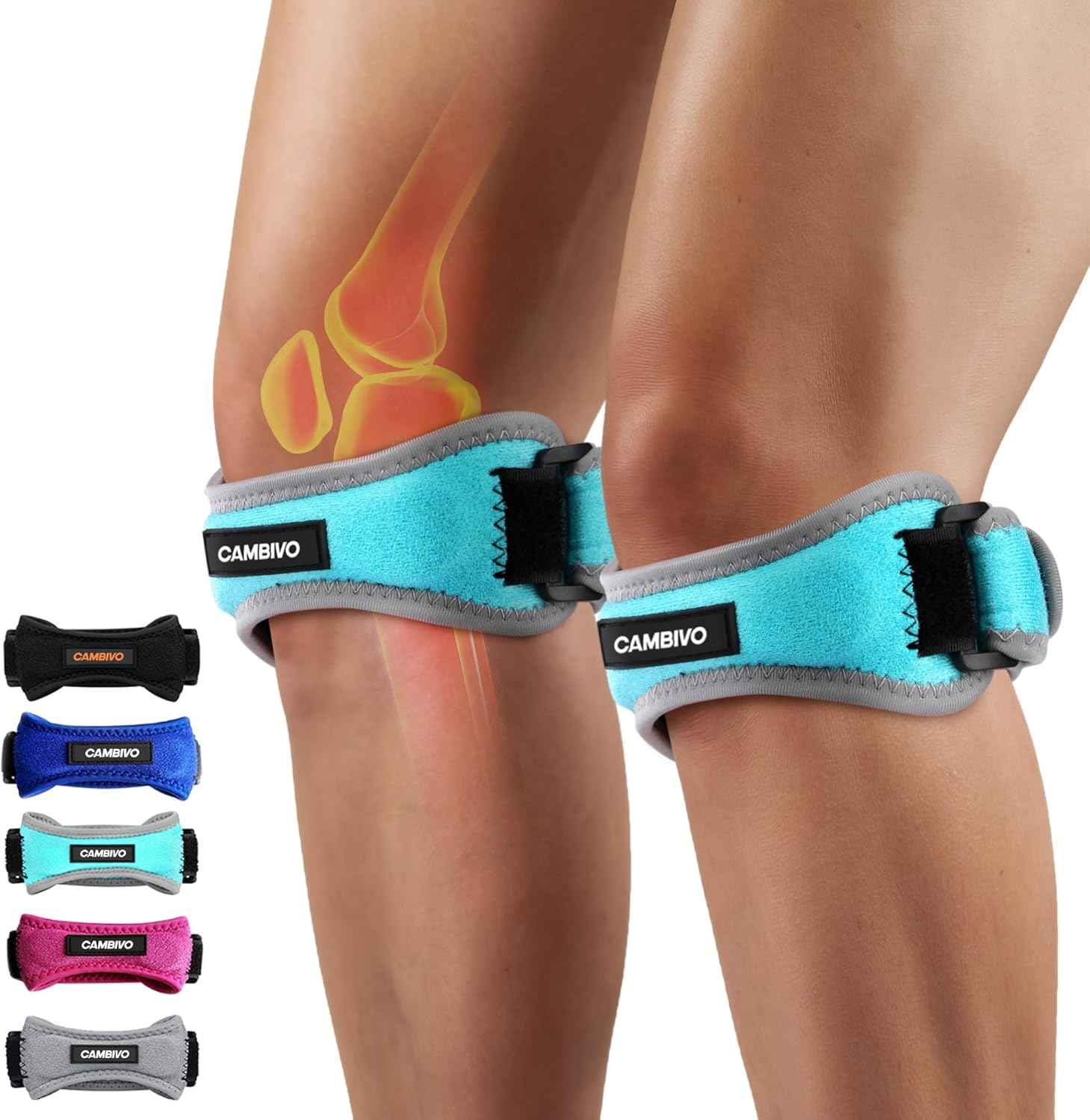 CAMBIVO 2 Pack Patella Tendon Knee Straps, Knee Brace for Women & Men with Extra Straps, Patella Bands for Pain Relief, Osgood Schlatter, Jumper’s Knee, Tendonitis, Running, Basketball, Volleyball