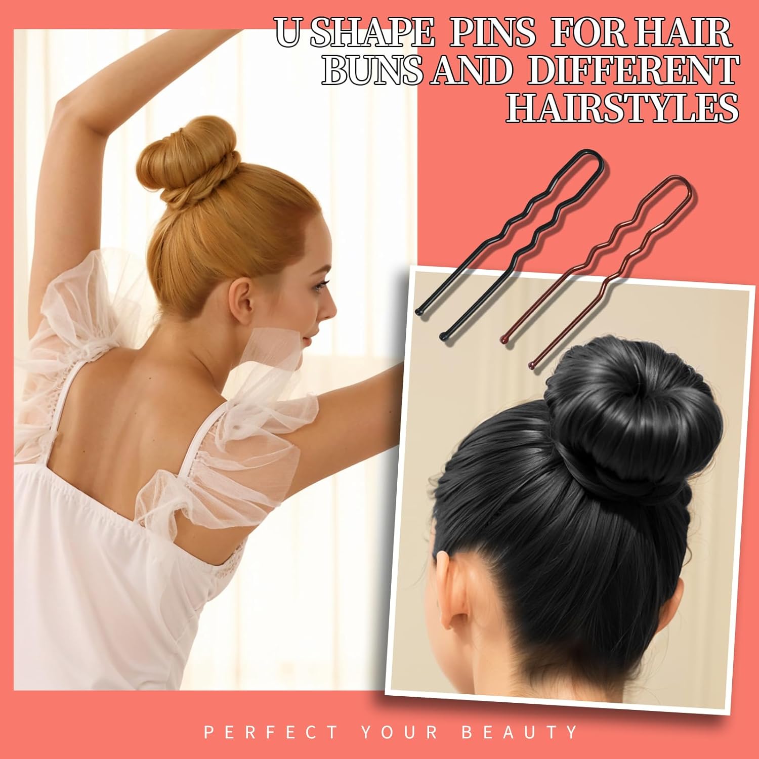 Teenitor 300pcs Bobby Pins Hair Pins Kit, 100pcs Bobby Pins 100 Hair Pins for Women for Buns, 100pcs Hair Bands, 2" 2.36", Bobb y Pins for Gray Hair 2" 2.75"