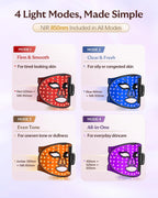 Red Light Therapy for Face – Cordless LED Face Mask with 4 Light Modes (NIR 850nm, Red 630nm, Blue, Amber), 272 LEDs, 10-Min Timer, Rechargeable for Glowing Skin at Home