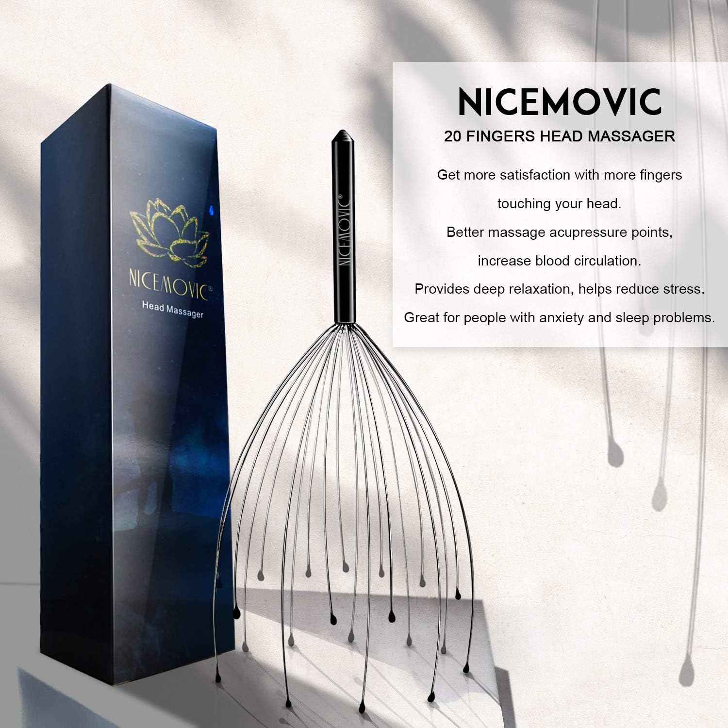 NICEMOVIC 2 Pack Head Scalp Massager, Stocking Stuffers Stress Relief Gifts for Women Men, 20 Fingers Scalp Head Scratcher for Hair Stimulation Body Relaxing