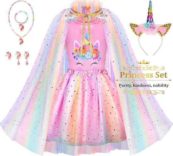 LIMIROLER Princess Dress Up Clothes for Little Girl Role Play Costume Gift Set Princess Dress Up Toys for Toddler Girls