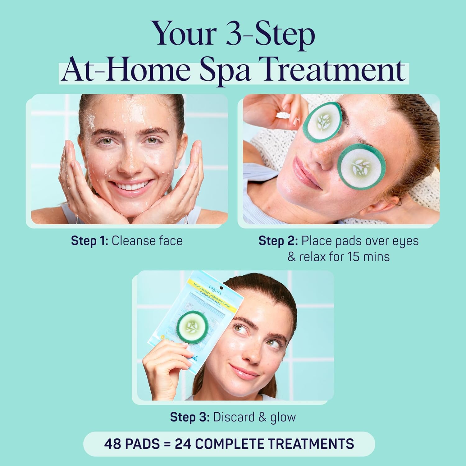 SpaLife Cooling Eye Pads | Spa Gifts & Korean Dark Circles & Puffy Eyes Treatment | Nourishing Eye Pads | Eye Mask for Puffy Eyes Daily Depuffing Eye Patches | 4 Packs of 12