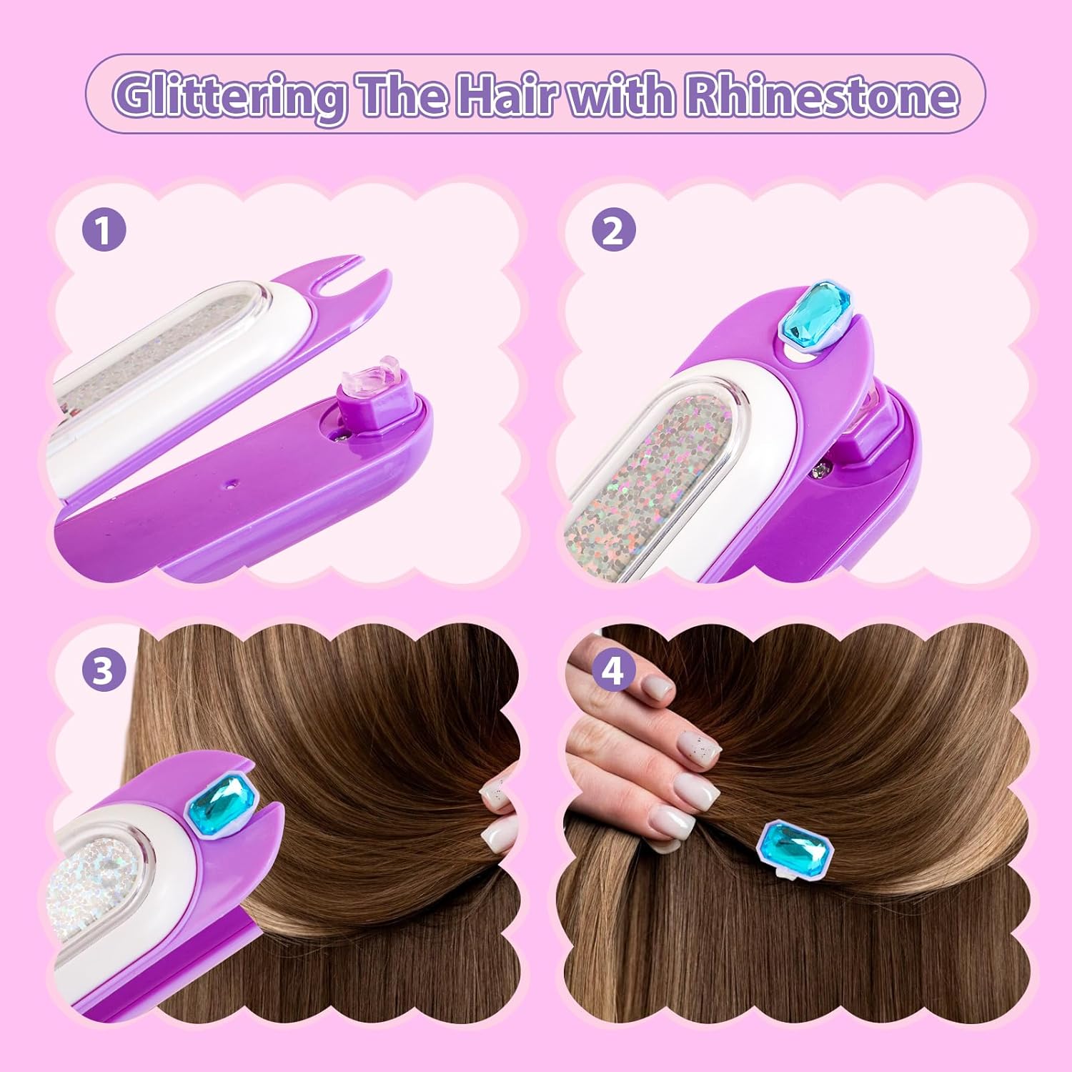 kidzkube Hair Gem Stamper Kit, Bling Hair Jewels for Girls Toys, Hair Styling Tool with Reusable Shining Diamonds, Birthday Gifts Toys for Girls Ages 3 4 5 6 8-12