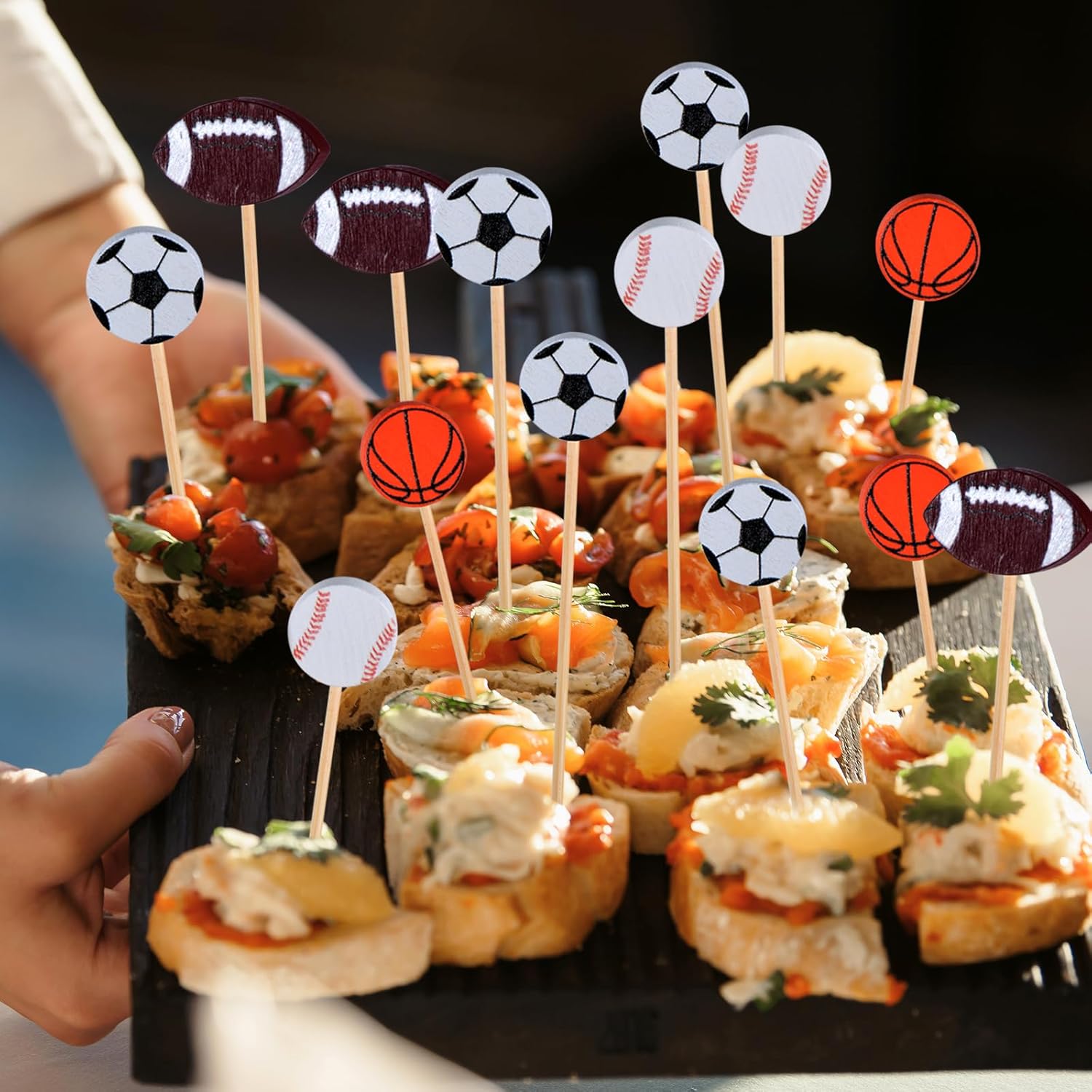 JtmyAota 100 Pack Football Toothpicks, 4.7 Inch Bamboo Cocktail Picks, Bamboo Toothpicks for Rugby Ball Super Bowl League Sports Catered Events Party Supplies