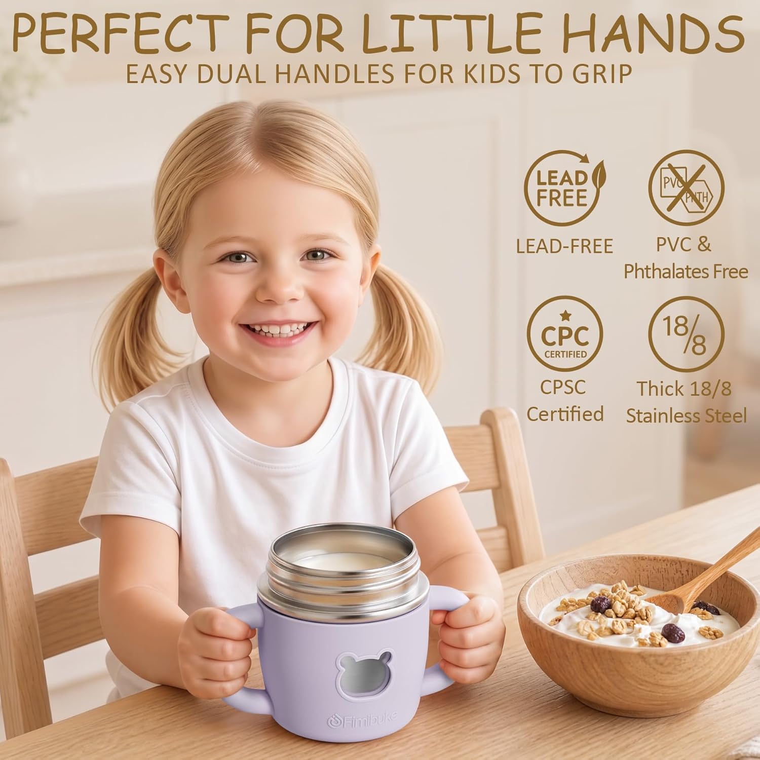 Fimibuke Sippy Cups for Toddlers, 10 OZ Spill Proof Kids Cup, Leak Proof Stainless Steel Tumbler with Handle, Silicone Straw & Sleeve, BPA Free Dishwasher Safe Girl Boy Kids Water Bottle, 2 Packs