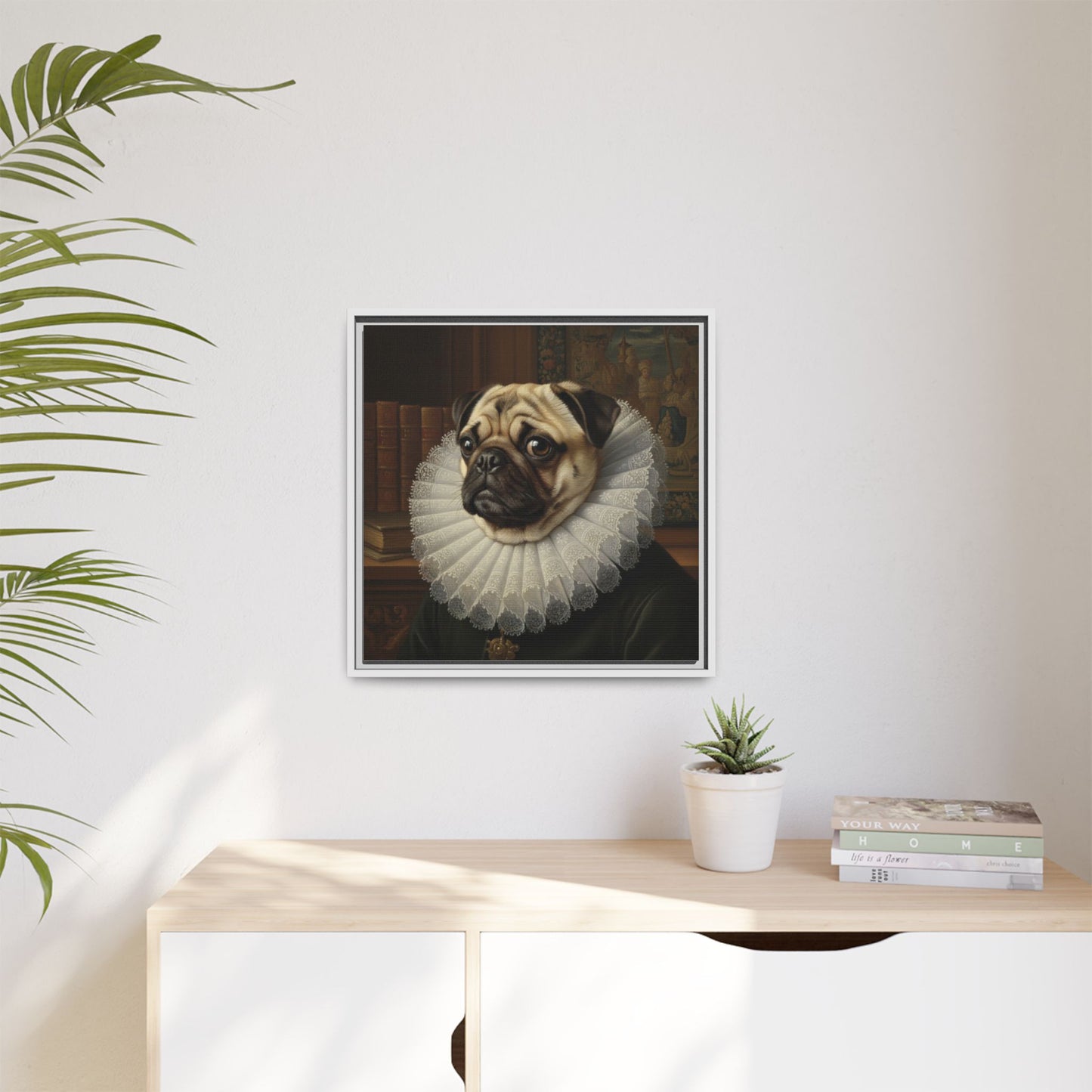 Custom Whimsical Pug Portrait Canvas, Cute Dog Art Print, Pet Lover Gift, Home Decor, Fun Wall Art, Quirky Dog Painting