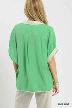 Umgee Oversized Contrast Stripe Trim Top