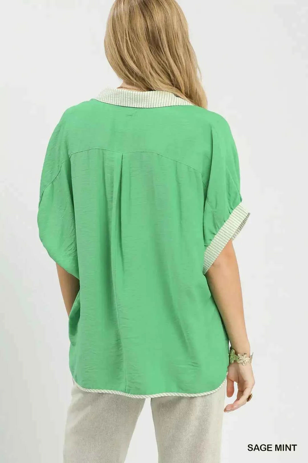 Umgee Oversized Contrast Stripe Trim Top