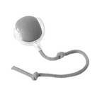 Gray and clear device with a rope on a white background