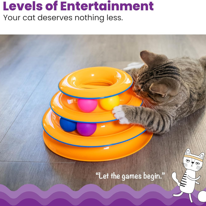 Catstages 3-Tier Track Toy – Interactive Spinning Ball Tower for Cats