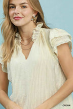 Umgee Lace Trim Ruffle Top