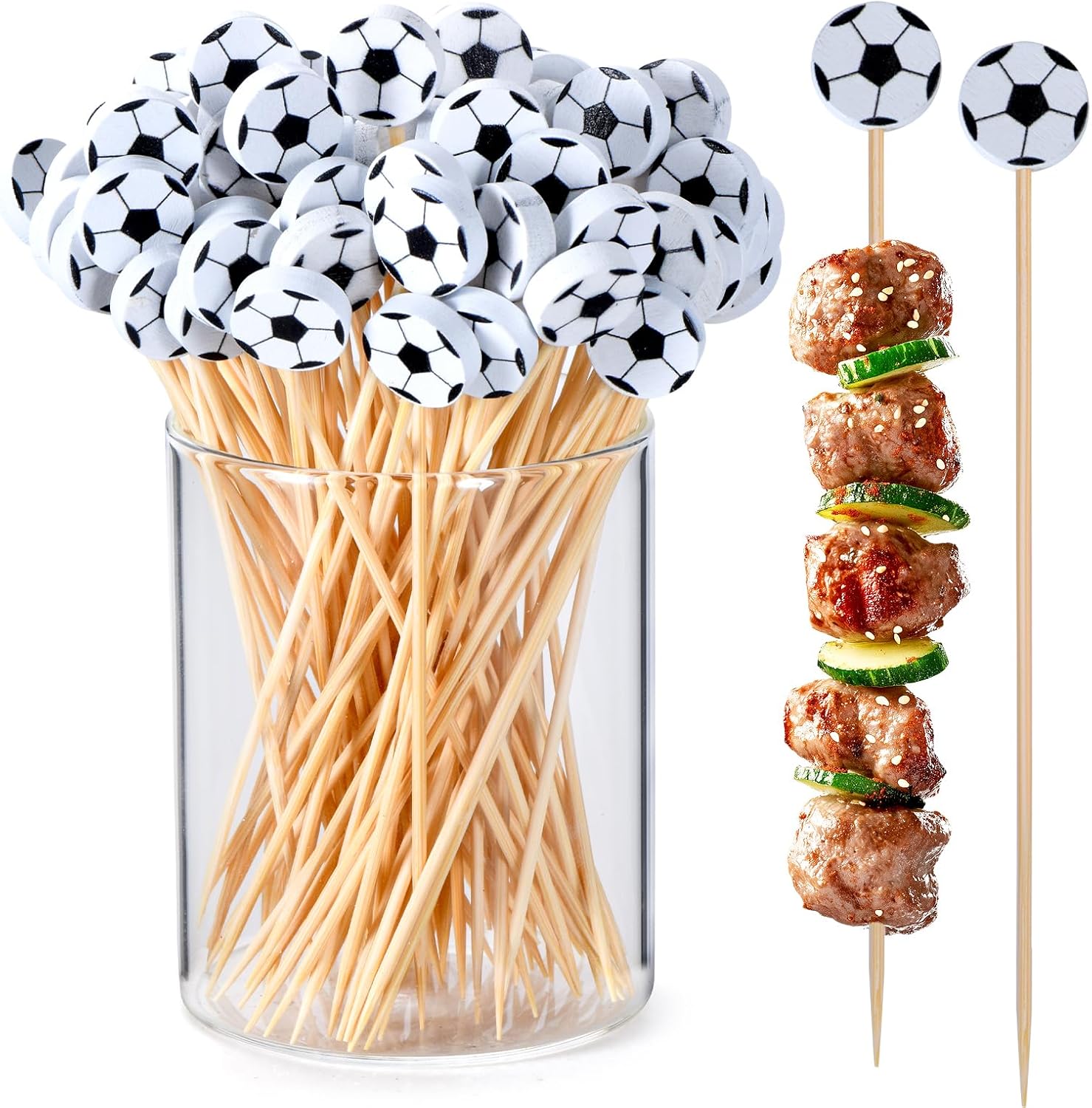JtmyAota 100 Pack Football Toothpicks, 4.7 Inch Bamboo Cocktail Picks, Bamboo Toothpicks for Rugby Ball Super Bowl League Sports Catered Events Party Supplies