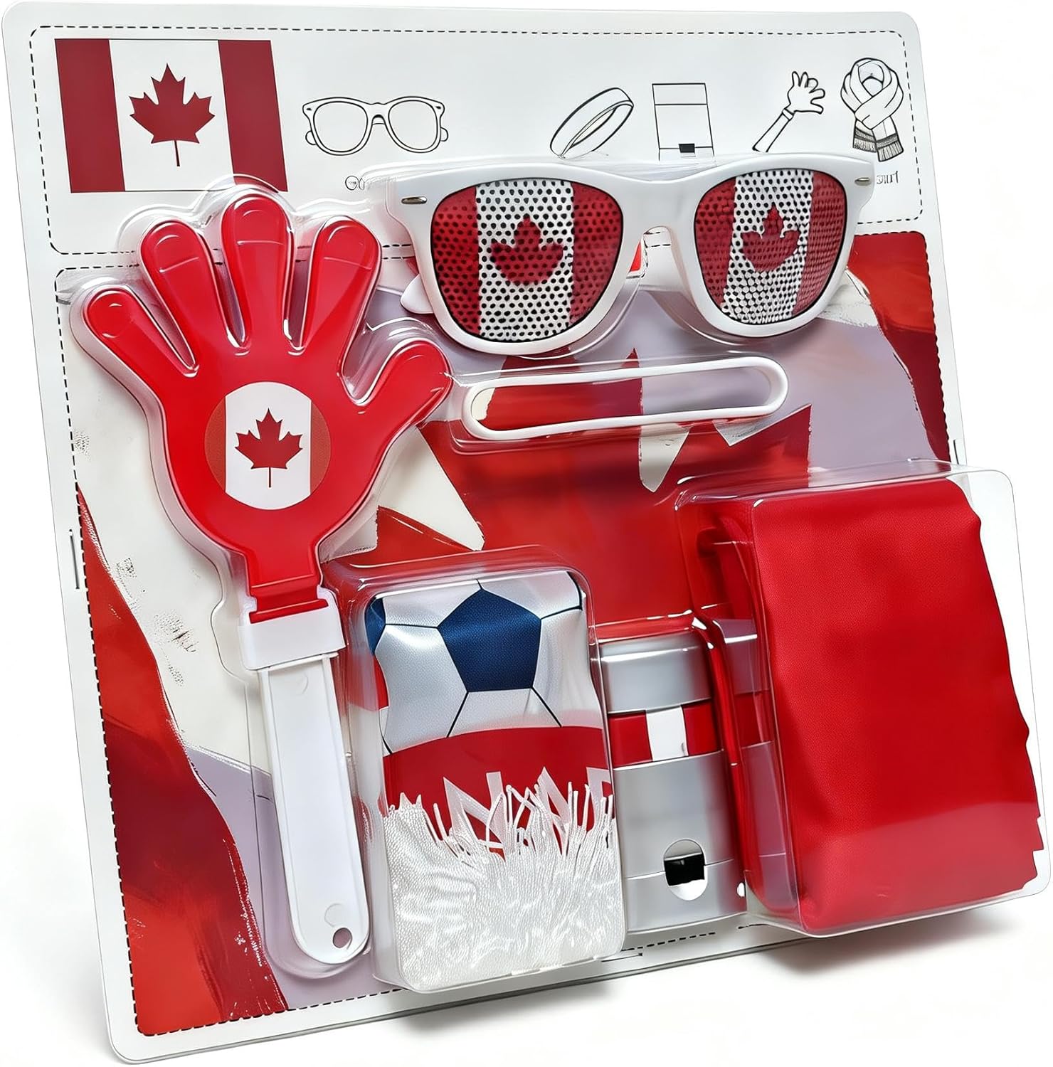 6 Pcs Cheering Set for Game Day Watch Party – Flag, Fan Scarf, Wristband, Flag Glasses, Hand Clapper, Blendable Face Paint Sticks