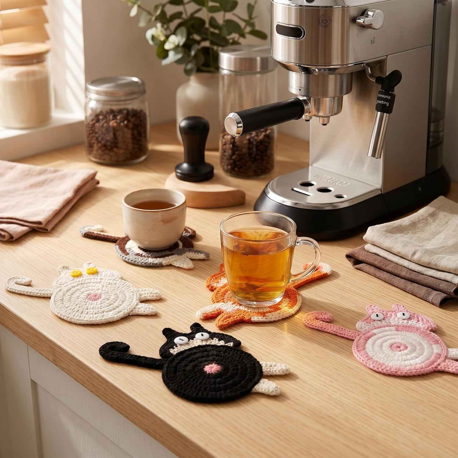Cat Gifts for Cat Lovers Cat Coaster Woven Creative Cute Cat Coaster Insulation Coaster Coffee and Tea Coaster Desktop Gifts