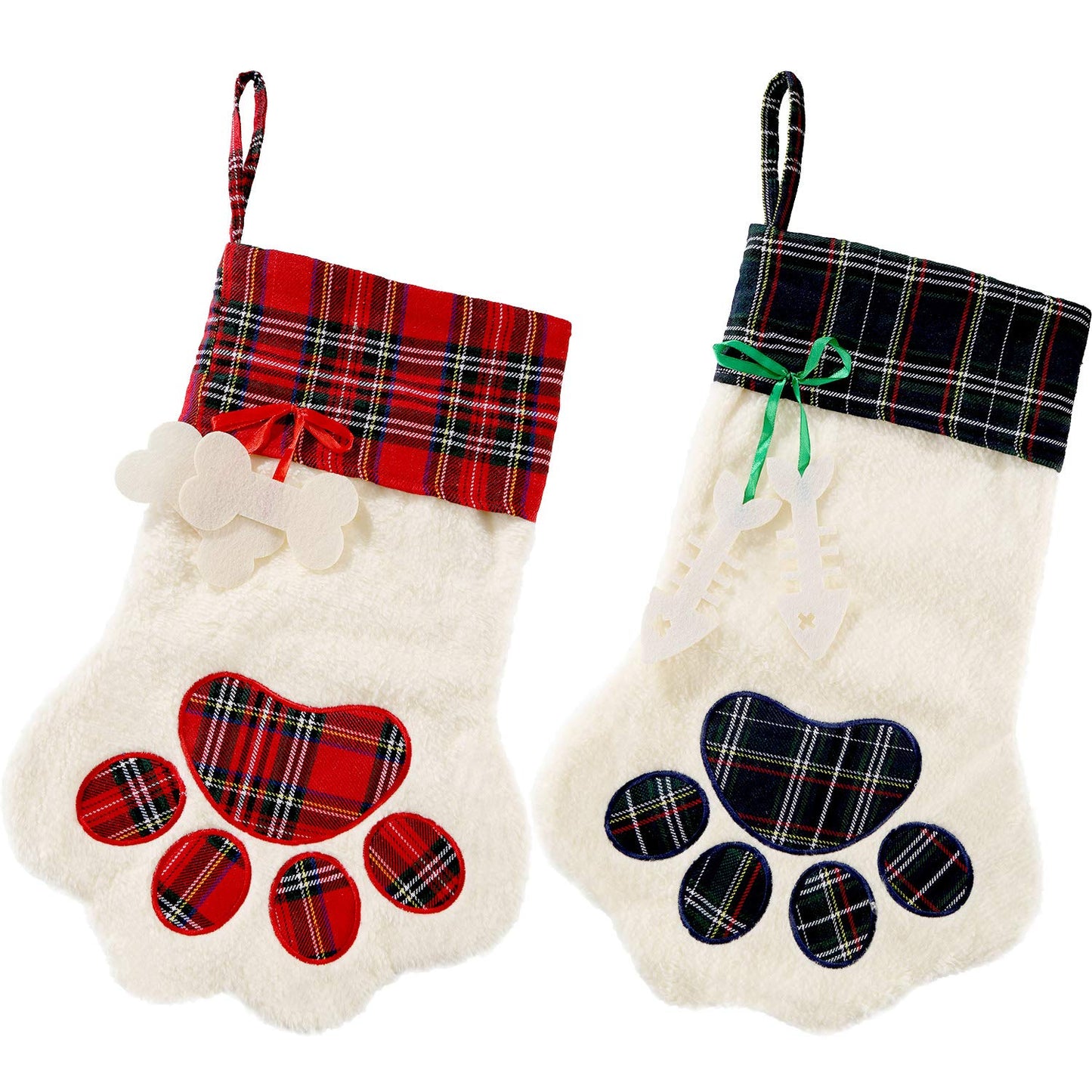 Christmas Pet Stockings – Cat Dog Paw Plaid Fireplace Hanging Decor