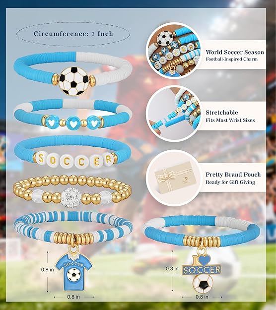 Soccer Cup Soccer Bracelets for Women Men, Stackable Soccer Jewelry Game Day Fan Accessories Gifts for Soccer Fans