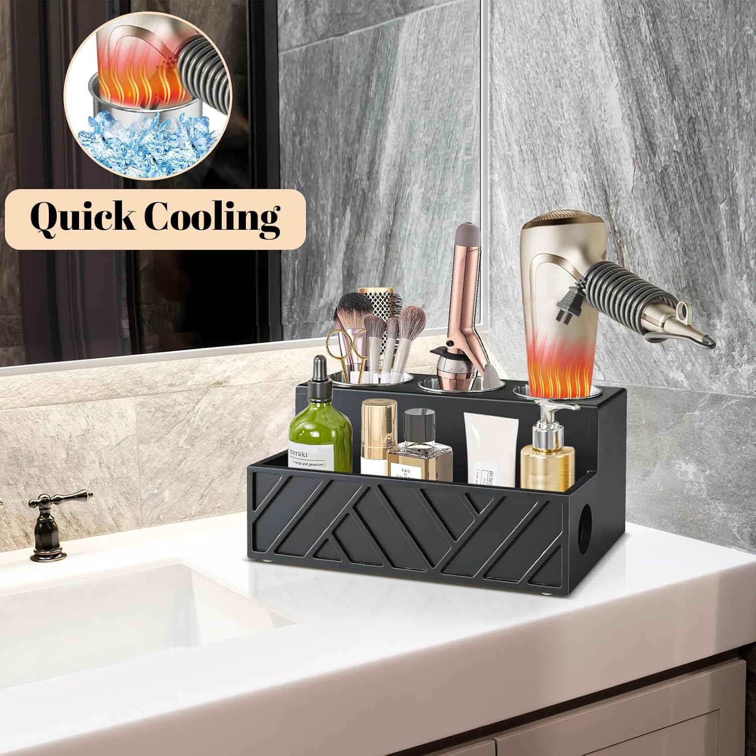Hair Tool Organizer, Hair Dryer Holder with Drawer, Bathroom Countertop Organizer for Bathroom Accessories, Blow Dryer Organizer for Hair Styling Tools, Vanity Organizer for Bathroom, Vanity, Kitchen