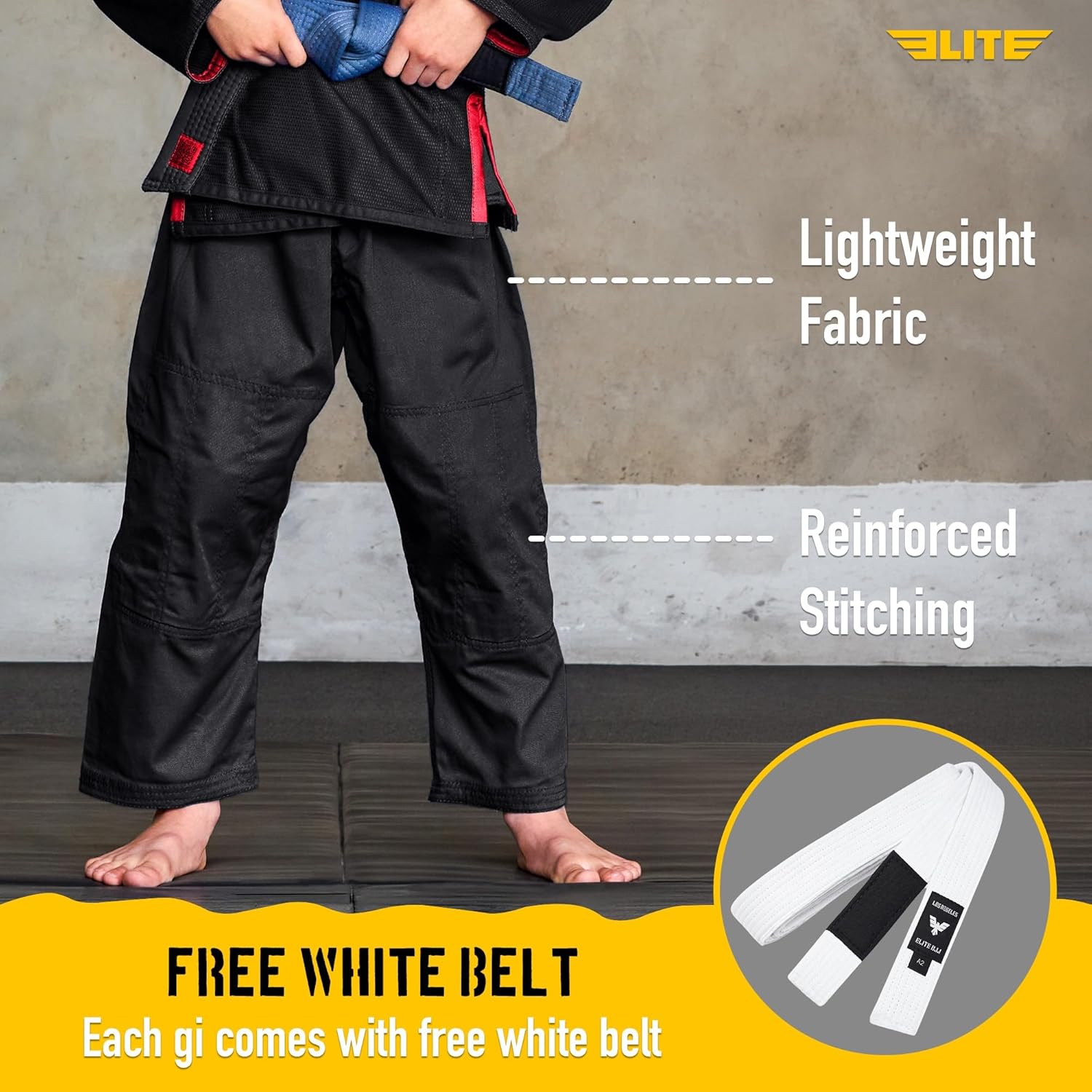 Elite Sports IBJJF Ultra Light BJJ Brazilian Jiu Jitsu Gi for Kids with Preshrunk Fabric and Free Belt